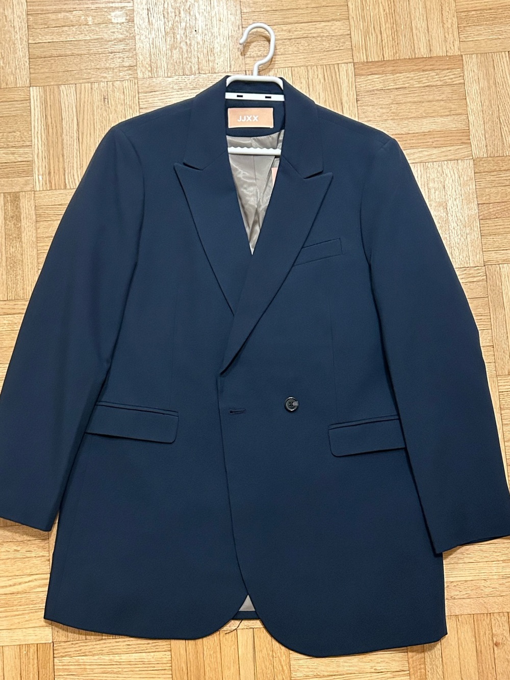 Oversized Classic Navy Coat with Beige Lining